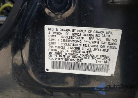 2004 Honda Pilot Ex-L из США, поврежденный, VIN 2HKYF185X4H582527